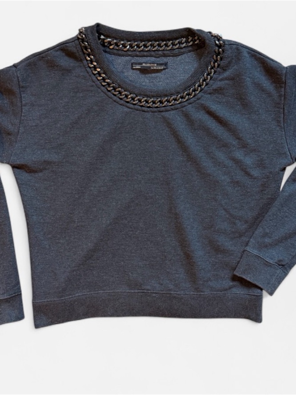 AllSaints RARE Gunmetal Chain Neck Sweatshirt Charcoal Black Size US 8